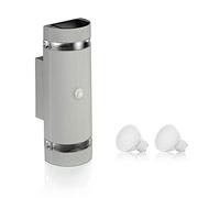 Auraglow PIR Motion Sensor Double Up & Down Outdoor Wall Security Light - Silver - Cool White