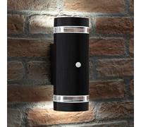 Auraglow PIR Motion Sensor Double Up & Down Outdoor Wall Security Light - Black - Cool White