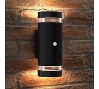 Auraglow PIR Motion Sensor Double Up & Down Outdoor Wall Security Light - Black - Warm White