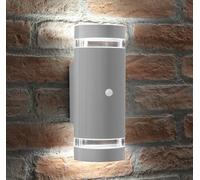 Auraglow PIR Motion Sensor Double Up & Down Outdoor Wall Security Light - Silver - Cool White