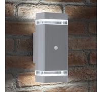 Auraglow PIR Motion Sensor Double Up & Down Outdoor Wall Security Light (Cool White, Silver)