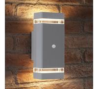 Auraglow PIR Motion Sensor Double Up & Down Outdoor Wall Security Light -Silver - Warm White