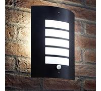 Auraglow PIR Motion Sensor Outdoor Wall Light Matte Black, Cool White | Security lamp with override function and dusk detection, 6500K E27 LED included, IP44, for front door and porch