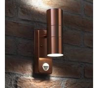 Auraglow Pir Motion Sensor Stainless Steel Up & Down Outdoor Wall Security Light - Warminster - Copper - Cool White