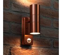 Auraglow PIR Motion Sensor Stainless Steel Security Lamp Up & Down Outdoor Wall Light - Warm White - Copper Finish