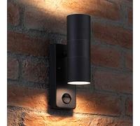 Auraglow PIR Motion Sensor Up and Down Wall Light Black Steel, Warm White