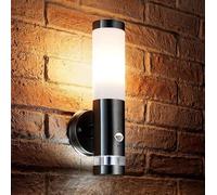 Auraglow PIR Motion Sensor Wall Light Brushed Chrome, Warm White Bulb | Dual function outdoor security lamp, E27 candle LED included, 8m detection, IP44, adjustable timer and lux level
