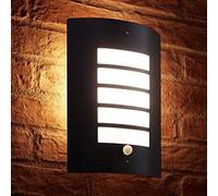 Auraglow Stainless Steel Energy Saving Motion Activated PIR Sensor Outdoor Security Wall Light - Black Matte Finish - Warm White