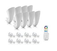 Auraglow Plugin GU10 Spotlight Uplighter Wall Wash Light Plug Socket Lamp with Colour Changing LED Smart Bulb & 8 Zone Remote - 8 Pack
