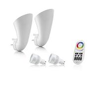 Auraglow Plugin GU10 Spotlight Uplighter Wall Wash Light Plug Socket Lamp with Colour Changing LED Smart Bulb & 4 Zone Remote - 2 Pack