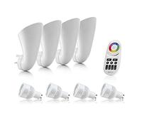 Auraglow Plug in Uplighters, Smart GU10 Bulbs, Four Zone Remote, 4 Pack | Socket wall wash spotlights, no wiring, 16 million shades, up or down glow, for lounge, bedroom and hallway