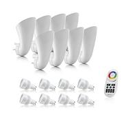 Auraglow Plug in Uplighters, Smart GU10 Bulbs, Four Zone Remote, 8 Pack | Socket wall wash spotlights, no wiring, 16 million shades, up or down glow, for lounge, bedroom and hallway