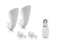 Auraglow Plugin GU10 Spotlight Uplighter Wall Wash Light Plug Socket Lamp with Colour Changing LED Smart Bulb & 8 Zone Remote - 2 Pack