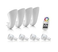 Auraglow Plugin GU10 Spotlight Uplighter Wall Wash Light Plug Socket Lamp with Colour Changing LED Smart Bulb & 4 Zone Remote - 4 Pack