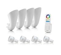 Auraglow Plugin GU10 Spotlight Uplighter Wall Wash Light Plug Socket Lamp with Colour Changing LED Smart Bulb & 8 Zone Remote - 4 Pack