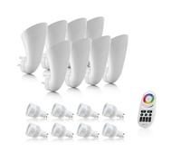 Auraglow Plugin GU10 Spotlight Uplighter Wall Wash Light Plug Socket Lamp with Colour Changing LED Smart Bulb & 4 Zone Remote - 8 Pack