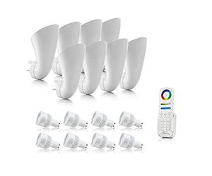Auraglow Plugin GU10 Spotlight Uplighter Wall Wash Light Plug Socket Lamp with Colour Changing LED Smart Bulb & 8 Zone Remote - 8 Pack