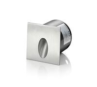 Auraglow Recessed Wall Marker Light Square Steel, Warm White | IP54 indoor outdoor integrated 3W 160 lumen 3000K, brushed finish, for stairs, bathroom, patio and hallway