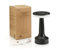Auraglow Black Rechargeable Touch Control Cordless LED Table Lamp - Perfect for Bedside Tables, Hotels and Restaurants