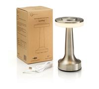 Auraglow Satin Nickel Rechargeable Touch Control Cordless LED Table Lamp - Perfect for Bedside Tables, Hotels and Restaurants