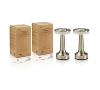 Auraglow Satin Nickel Rechargeable Touch Control Cordless LED Table Lamp - Perfect for Bedside Tables, Hotels and Restaurants - Twin Pack