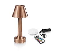 Auraglow Rechargeable Table Lamp Copper, Colour Changing Cordless LED | Wireless charging, 20 hour battery, dimmable remote control, for bedside, restaurant, bar, indoor and outdoor dining