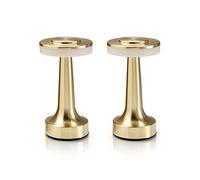 Auraglow Rechargeable Touch Table Lamps Satin Brass Twin Pack, Cordless