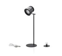 Auraglow Rechargeable Wall and Desk Lamps, Cordless Touch, 2 Pack | Battery operated dimmable white LED, mounting plate and stand included, USB C, matte black nickel finish