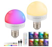 Auraglow Rechargeable Wireless LED Light Bulb with Remote - Battery-Powered, Dimmable, Colour-Changing, E27 Adaptor (2 Pack)