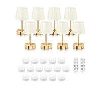 Auraglow Rechargeable Wireless LED Table Lamp with Remote - Battery-Powered, Dimmable, Colour-Changing Cordless for Hotels, Restaurants, Bars & Homes (8 Lamps, 16 Light Sources, 2 Remotes)