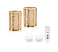 Auraglow Rechargeable Wireless LED Table Lamp with Remote - Battery-Powered, Dimmable, Colour-Changing, Cordless for Restaurants, Bars & Homes (Brass, 2 Lamps, 2 Light Sources, 1 Remote)