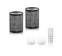 Auraglow Rechargeable Wireless LED Table Lamp with Remote - Battery-Powered, Dimmable, Colour-Changing, Cordless for Restaurants, Bars & Homes (Black, 2 Lamps, 2 Light Sources, 1 Remote)