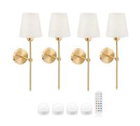 Auraglow Rechargeable Wireless LED Wall Light with Remote - Battery-Powered, Dimmable, Colour-Changing for Bedrooms & Living Rooms (Brass, Bundle: 4 Lamps, 4 Light Sources, 1 Remote)
