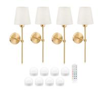 Auraglow Rechargeable Wireless LED Wall Light with Remote - Battery-Powered, Dimmable, Colour-Changing for Bedrooms & Living Rooms (Brass, Bundle: 4 Lamps, 8 Light Sources, 1 Remote)