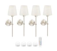 Auraglow Rechargeable Wireless LED Wall Light with Remote - Battery-Powered, Dimmable, Colour-Changing for Bedrooms & Living Rooms (Satin Nickel, Bundle: 4 Lamps, 4 Light Sources, 1 Remote)
