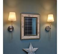 Auraglow Rechargeable Wireless LED Wall Light with Remote - Battery-Powered, Dimmable, Colour-Changing for Bedrooms & Living Rooms (Satin Nickel, Bundle: 2 Lamps, 2 Light Sources, 1 Remote)