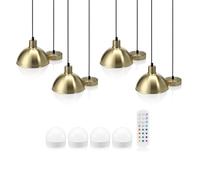 Auraglow Rechargeable Wireless Pendant Light with Remote - Cordless, Battery-Powered, Dimmable, Colour-Changing (Brass, 4 Lamps, 4 Light Sources, 1 Remote)