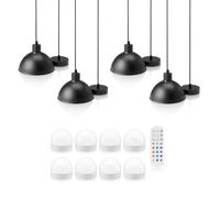 Auraglow Rechargeable Wireless Pendant Light with Remote - Cordless, Battery-Powered, Dimmable, Colour-Changing (Black, 4 Lamps, 8 Light Sources, 1 Remote)