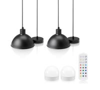 Auraglow Rechargeable Wireless Pendant Light with Remote - Cordless, Battery-Powered, Dimmable, Colour-Changing (Black, 2 Lamps, 2 Light Sources, 1 Remote)