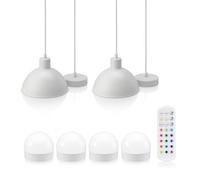Auraglow Rechargeable Wireless Pendant Light with Remote - Cordless, Battery-Powered, Dimmable, Colour-Changing (White, 2 Lamps, 4 Light Sources, 1 Remote)