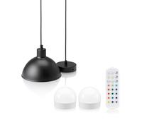 Auraglow Rechargeable Wireless Pendant Light with Remote - Cordless, Battery-Powered, Dimmable, Colour-Changing (Black, 1 Lamp, 2 Light Sources, 1 Remote)