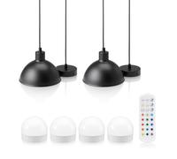 Auraglow Rechargeable Wireless Pendant Light with Remote - Cordless, Battery-Powered, Dimmable, Colour-Changing (Black, 2 Lamps, 4 Light Sources, 1 Remote)