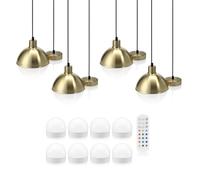 Auraglow Rechargeable Wireless Pendant Light with Remote - Cordless, Battery-Powered, Dimmable, Colour-Changing (Brass, 4 Lamps, 8 Light Sources, 1 Remote)