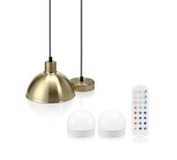 Auraglow Rechargeable Wireless Pendant Light with Remote - Cordless, Battery-Powered, Dimmable, Colour-Changing (Brass, 1 Lamp, 2 Light Sources, 1 Remote)