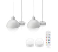 Auraglow Rechargeable Wireless Pendant Light with Remote - Cordless, Battery-Powered, Dimmable, Colour-Changing (White, 2 Lamps, 2 Light Sources, 1 Remote)