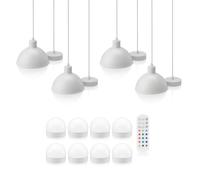 Auraglow Rechargeable Wireless Pendant Light with Remote - Cordless, Battery-Powered, Dimmable, Colour-Changing (White, 4 Lamps, 8 Light Sources, 1 Remote)