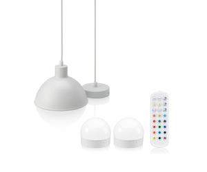 Auraglow Rechargeable Wireless Pendant Light with Remote - Cordless, Battery-Powered, Dimmable, Colour-Changing (White, 1 Lamp, 2 Light Sources, 1 Remote)