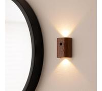 Auraglow Rechargeable Wooden Wall Light Motion Sensor PIR Portable Cordless Wireless Automatic Battery Indoor Hallway, Stairway, Porch Smart Night Lamp (Sapele, 4 Pack)