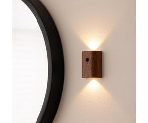 Auraglow Rechargeable Wooden Wall Light Motion Sensor PIR Portable Cordless Wireless Automatic Battery Indoor Hallway, Stairway, Porch Smart Night Lamp (Sapele, 2 Pack)