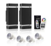 Auraglow Remote Control Colour Changing Up & Down Wall Light - Dorchester - Black - 2 Pack